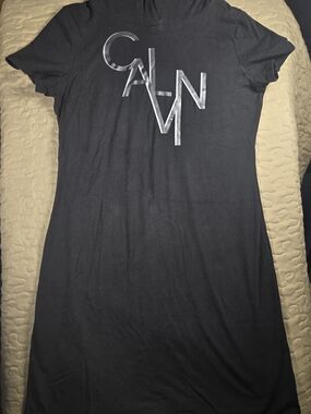 Calvin Klein Black Tee Dress with Contrasting White Label
